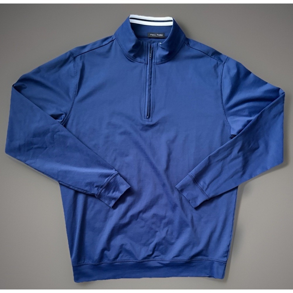Full Turn Long Sleeve Quarter Zip Golf Sweater Supima Cotton Blue Medium JBHS